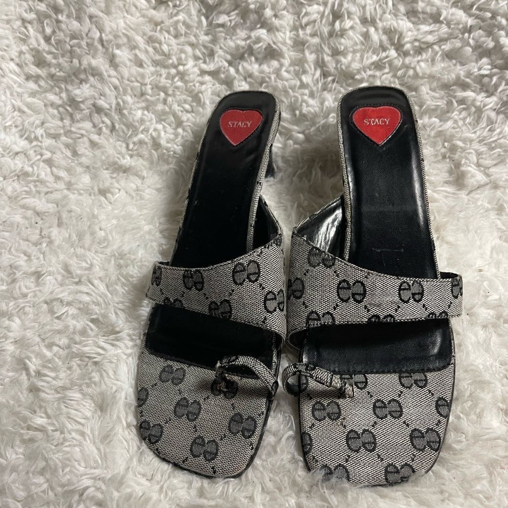 Stacy fabric Women's Black and Gray Slide Sandals SZ11